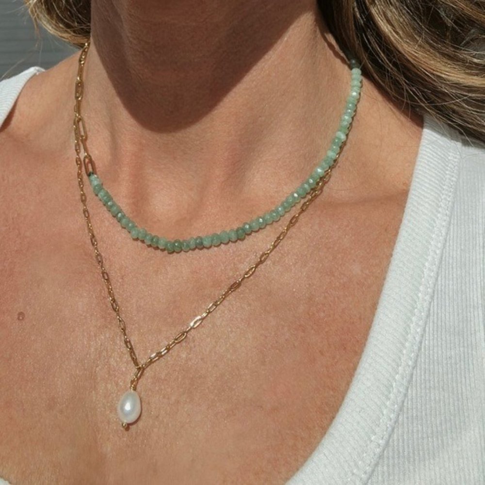 Necklace Pearl Waterproof Pearl paperclip chain gold layering necklace Dainty